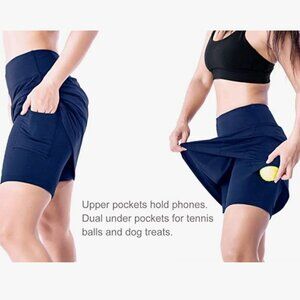 Tall Women's UV Protection 20" Long Skort, Built-in Shorts, Navy XS